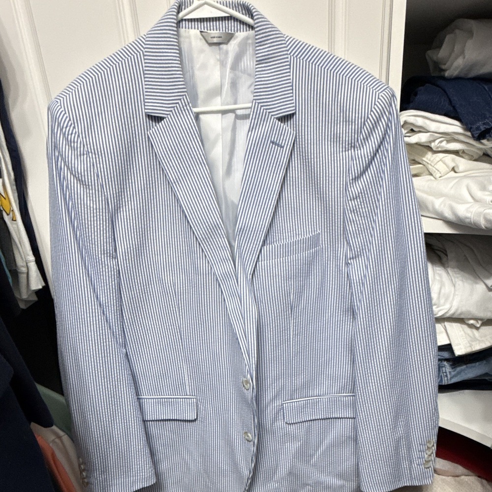Croft & Barrow Men's 48L Blue/White Seersucker Stripe 2-Button Sport Coat